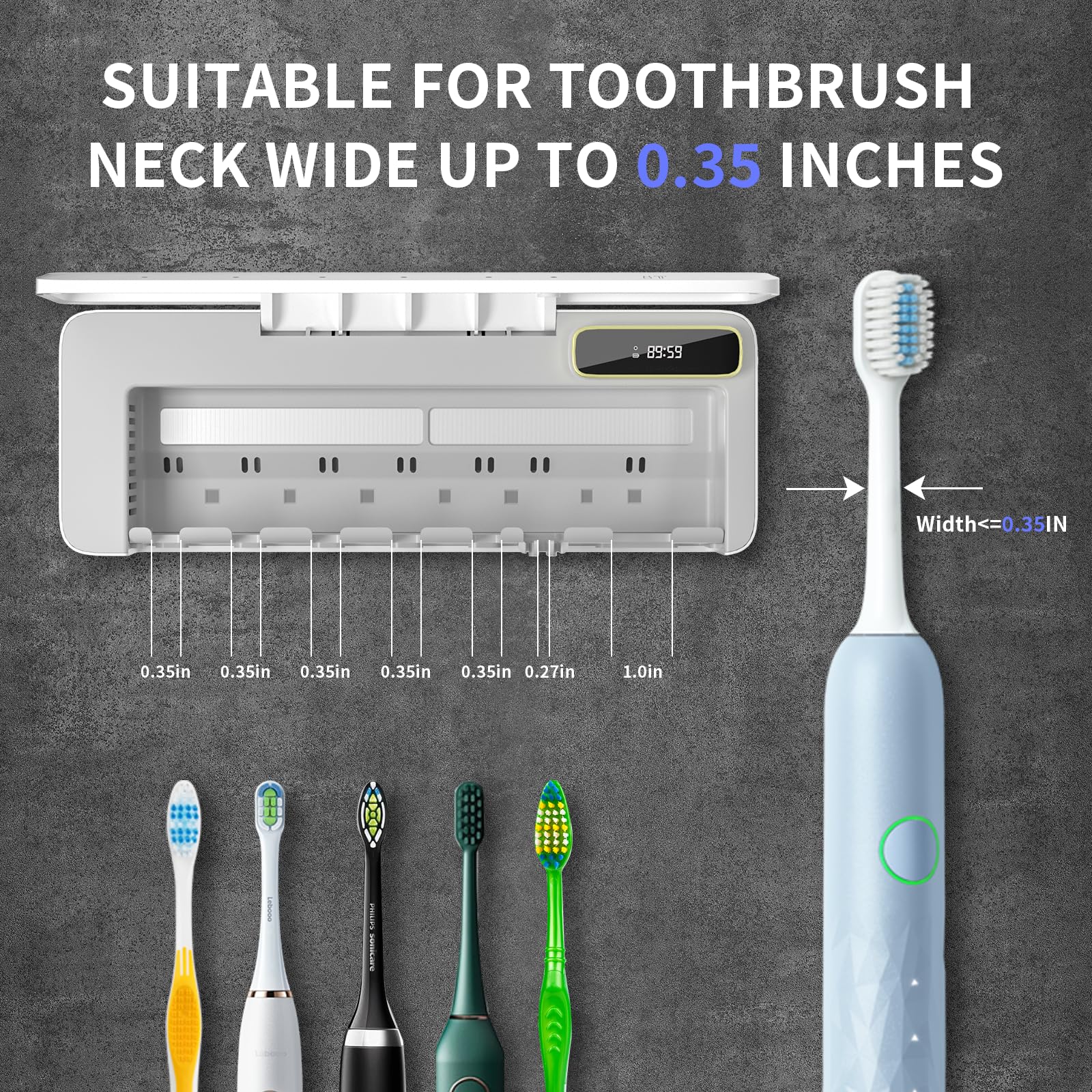 Soporte para Cepillo de Dientes, 5+1+1 Ranuras para cepillos de Dientes UV, Soportes Recargables de Pared para baños, Funciones de calefacción, sin taladrar (Blanco)