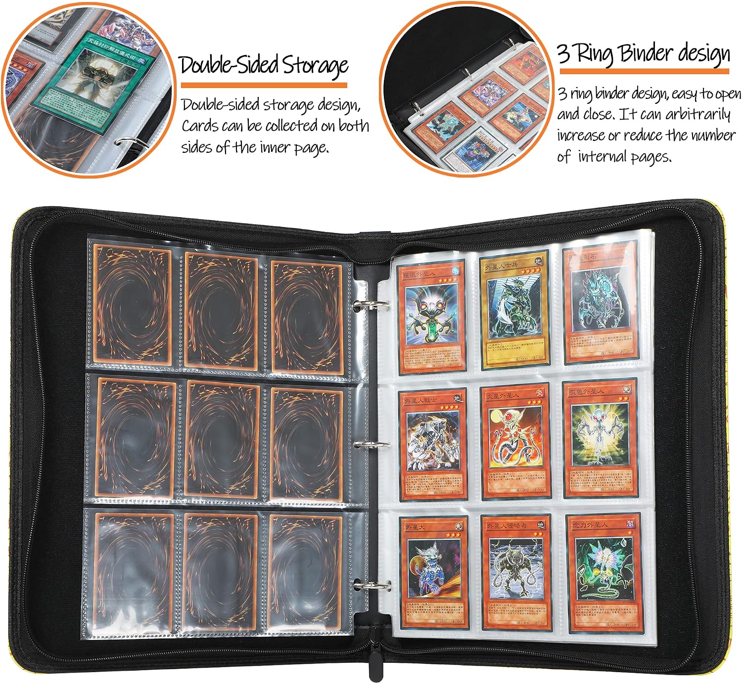 D DACCKIT Binder Compatible with Yugioh Cards with Sleeves, 720 Card Holders Book Compatible with Yu-Gi-Oh Trading Cards - Card Collector Album with 40 Pcs 9-Pocket Pages