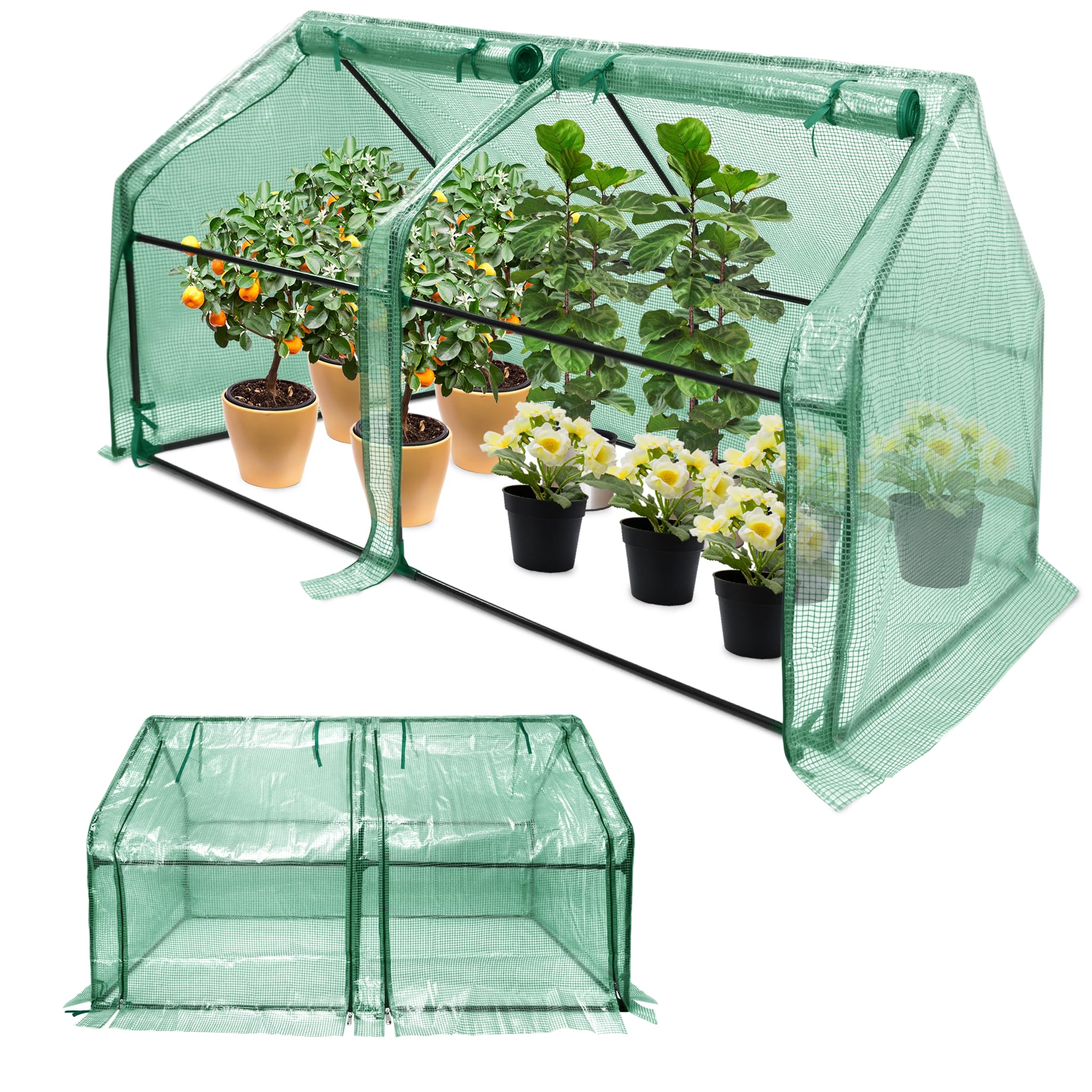 Froadp Serra piccola casetta per pomodori in HDPE da 140 g/m², struttura in ferro, 180 x 90 x 90 cm, con 2 porte a rotelle per giardini, balconi, terrazze, cortili e cortili