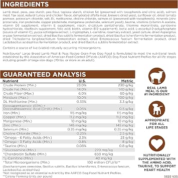 NutriSource Grain Free Dry Dog Food for Large Breeds, Lamb Meal, Salmon Meal and Peas, 26LB