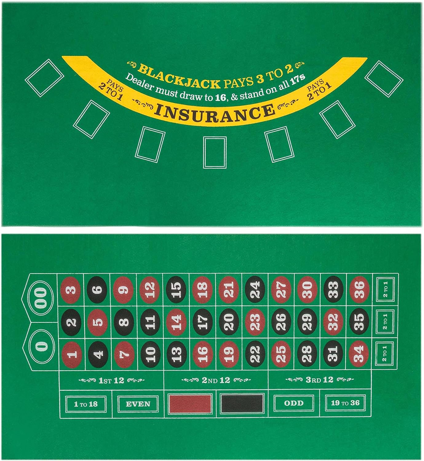 Brybelly Blackjack and Roulette Table Felt | Gaming Mat Perfectly Sized to Fit Most Dining Room Tables | Roll Out Felt for Casino, Gambling Games | Double-Sided Felt for Casual and Entry Level Gamers