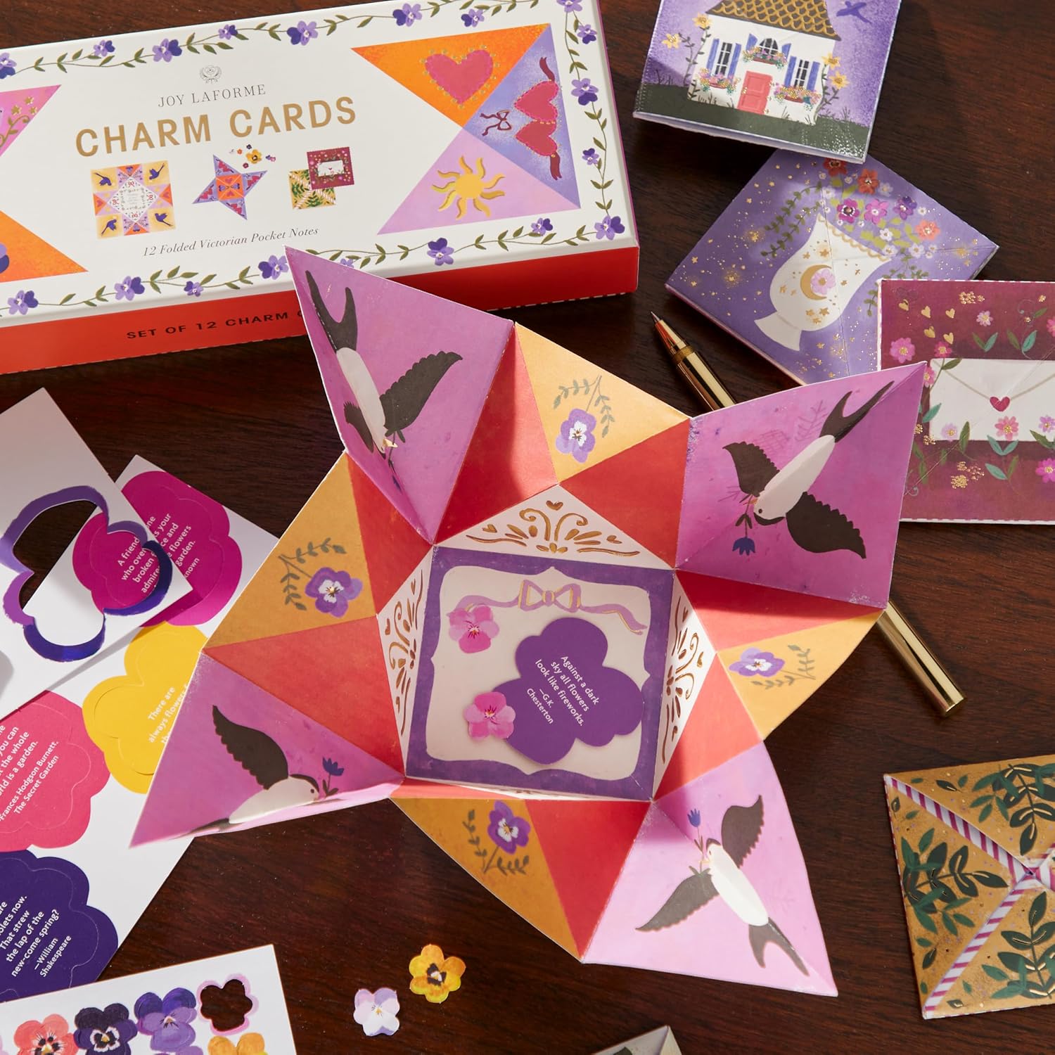 Galison Charm Cards – Joy Laforme Charm Card Set Including 12 Folded Notecards Featuring Beautiful Illustrations