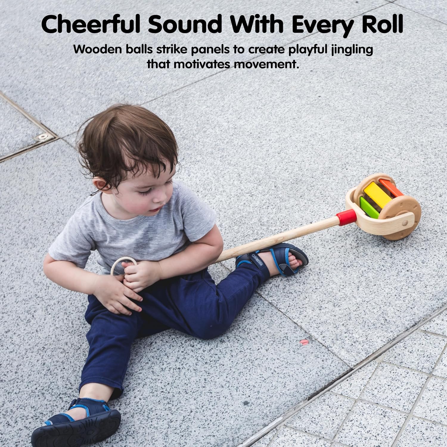 PlanToys® Wooden Walk N Roll Push Toy | Montessori Walking Toy for Gross Motor Skills, Balance & Coordination with Gentle Rolling Sounds | Eco Friendly Activity Toy