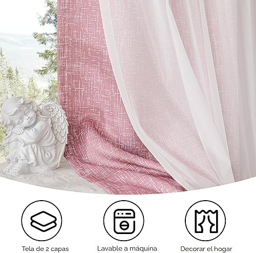 Miniatura 7 de Cortinas 100% opacas con superposición transparente, mezcla y combina con cortinas de doble capa de 84 pulgadas de largo, 2 paneles para dormitorio,