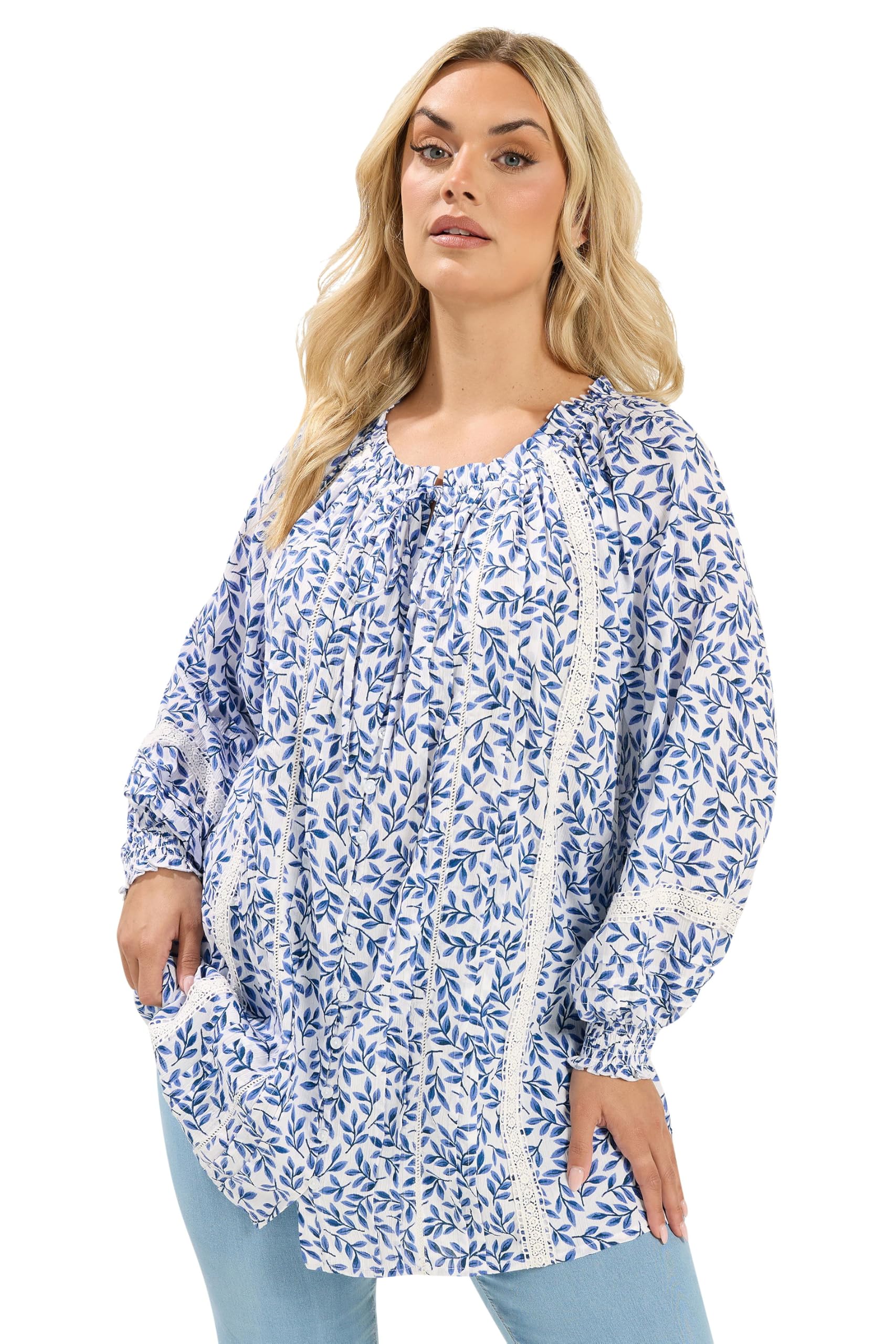 Yours Women's White Leaf Pintuck Blouse In | Size: 22/24
