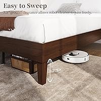 Vista 6 de Yaheetech Base de cama matrimonial con plataforma de madera maciza natural con soporte de listones de madera, espacio debajo de la cama de 12 Nogal