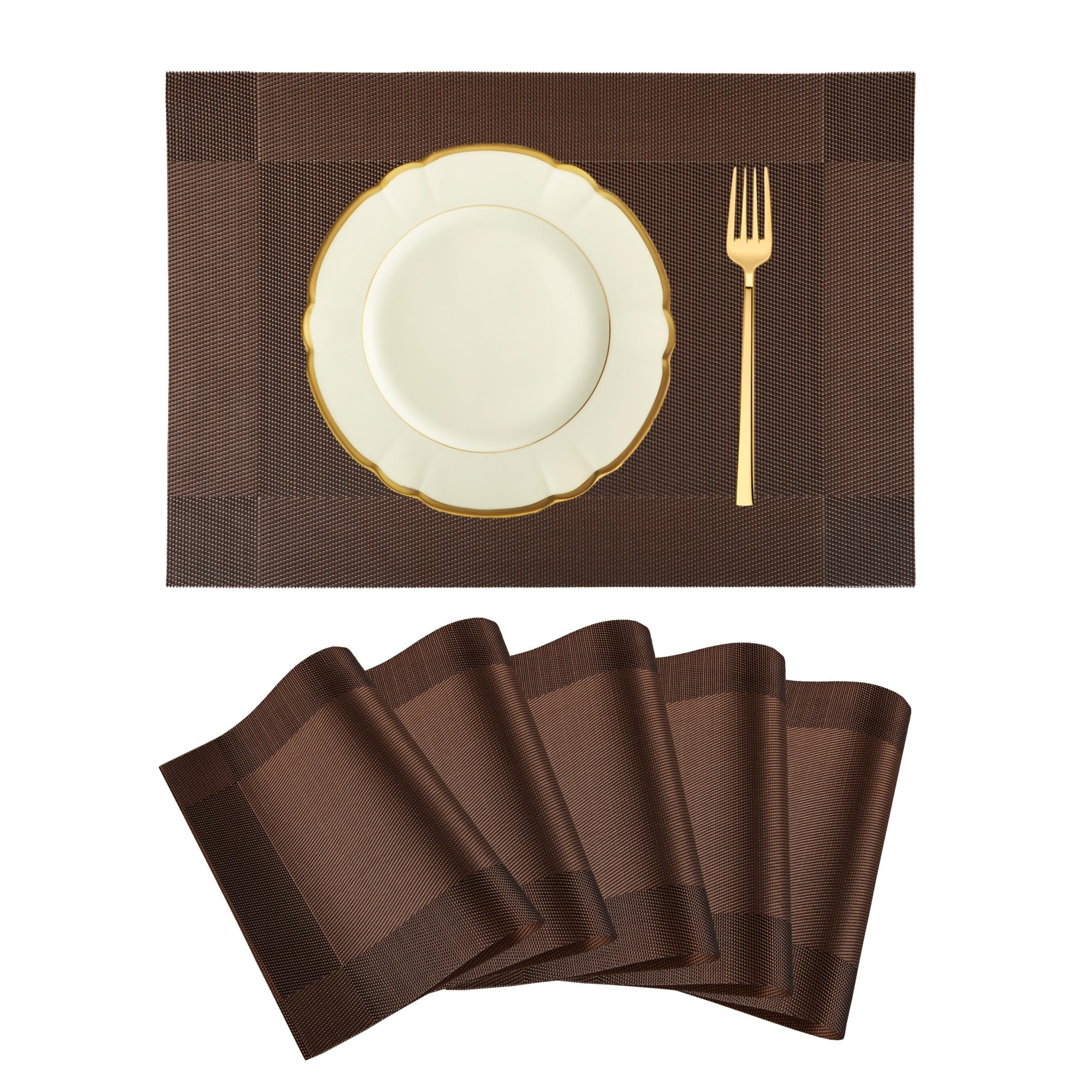 Kuber Industries Set of 6 Table Mats | 30x45 cm | Placemat for Dining Table | Tableware D?cor | Placemats for Cakes & Desserts | Placemat for Kitchen Table | Border Chatai | Dark Brown (B0D3DZTNL6) Amazon Price History, Amazon Price Tracker