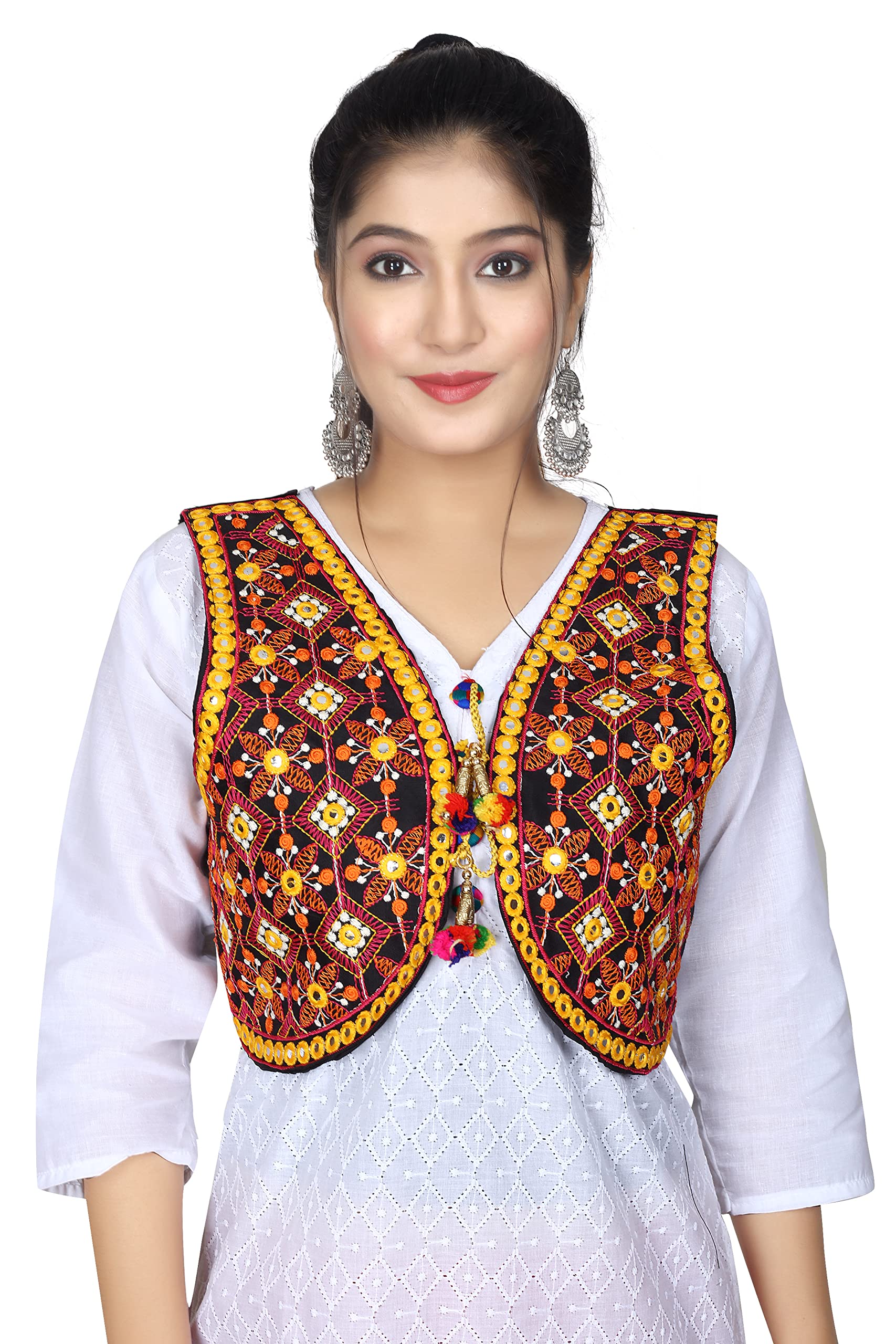 Shivam Fashion Ethnic Jacket for Women Waist Coat Stylish Cotton Handmade sleeveless Traditional Rajasthani Embroidered Mirror Work Gujrati Kutchi Koti for Girls – Multi (Size - M to 2XL, Length- 16 to 17, Bust Size- 38 to 44 Inches)-picture-19