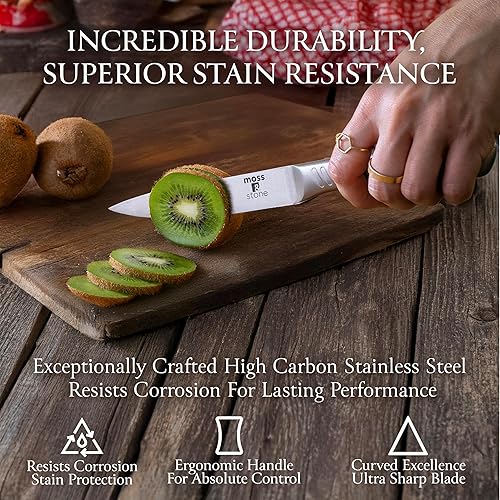 Miniatura 9 de Moss & Stone Juego de cuchillos de cocina profesional, juego de 6 cuchillos pequeños con bloque, juego de cuchillos de cocina de alta calidad, acero