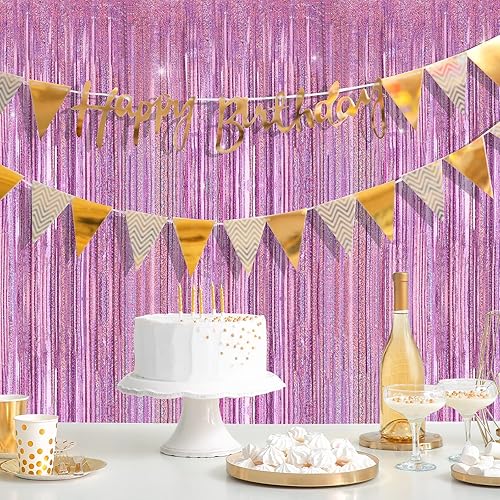 Miniatura 3 de Paquete de 2 cortinas de flecos metálicos de oropel de 3.3 x 8.2 pies, cortinas grandes de cortina para cabina de fotos de fiesta, cortinas de