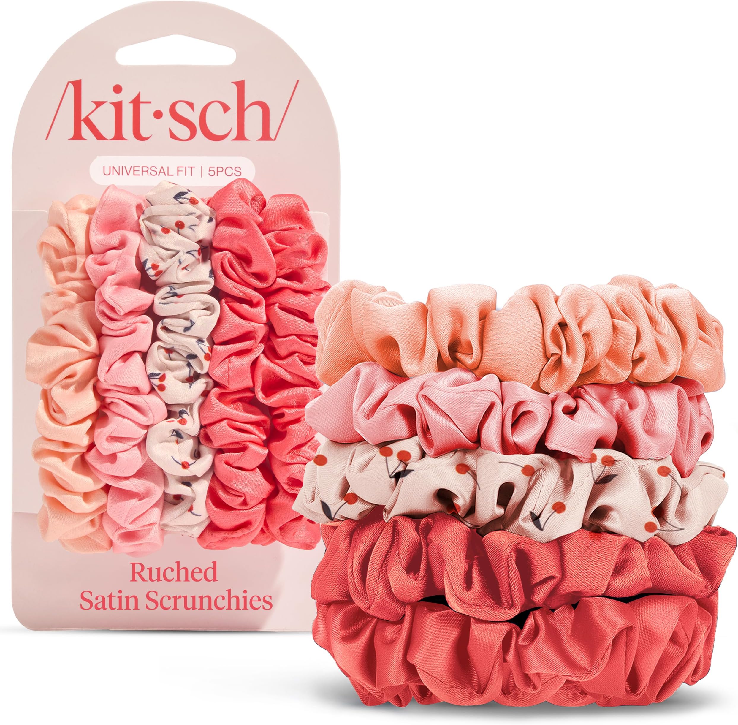 Kitsch Ultra-Petite Satin Scrunchies for Women - No Crease, Frizz-Free Sleep | Softer Than Silk Scrunchies Gentle On Hair Scrunchies for All Hair Types | Stylish Hair Accessories- Cherry Blossom, 5pcs