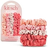 Kitsch Satin Scrunchies for Women - No Crease Hair Ties for Girls &vert; Scrunchies For All Hair Types and Textures&comma; Perfect for Day or Night &vert; Ideal Gifts for Women - Assorted Cherry Blossom&comma; 5pcs