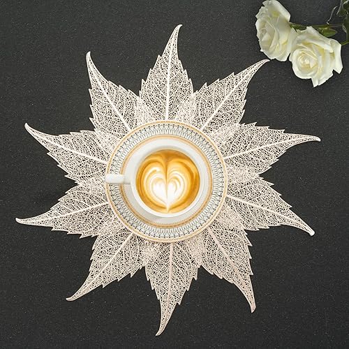 BACKTOEDEN Juego de 6 manteles individuales redondos de color dorado claro, lavables, limpiables, resistentes al calor, manteles individuales de