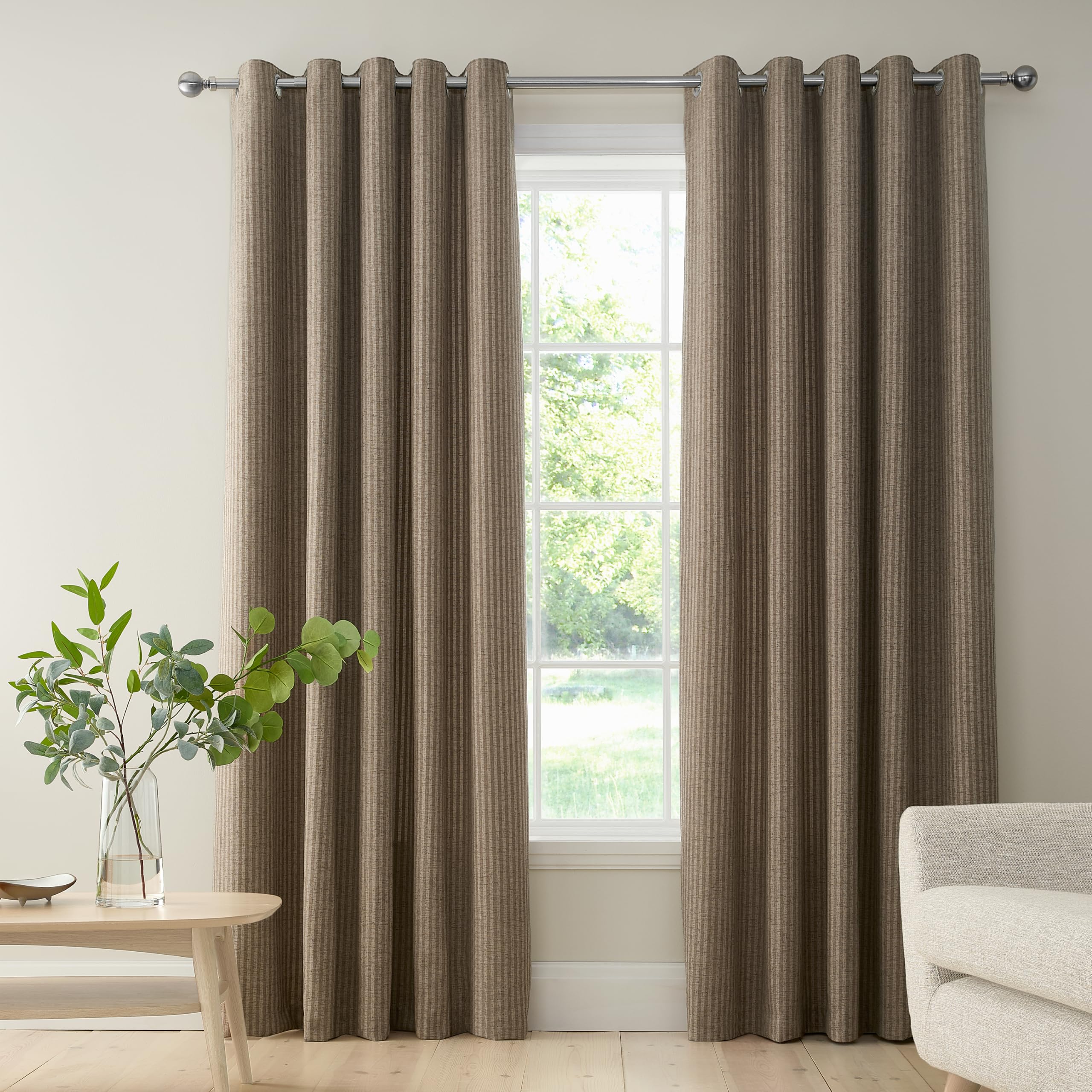 Bianca  Chenille Stripe Lined Eyelet Curtains - Natural - 168x229cm