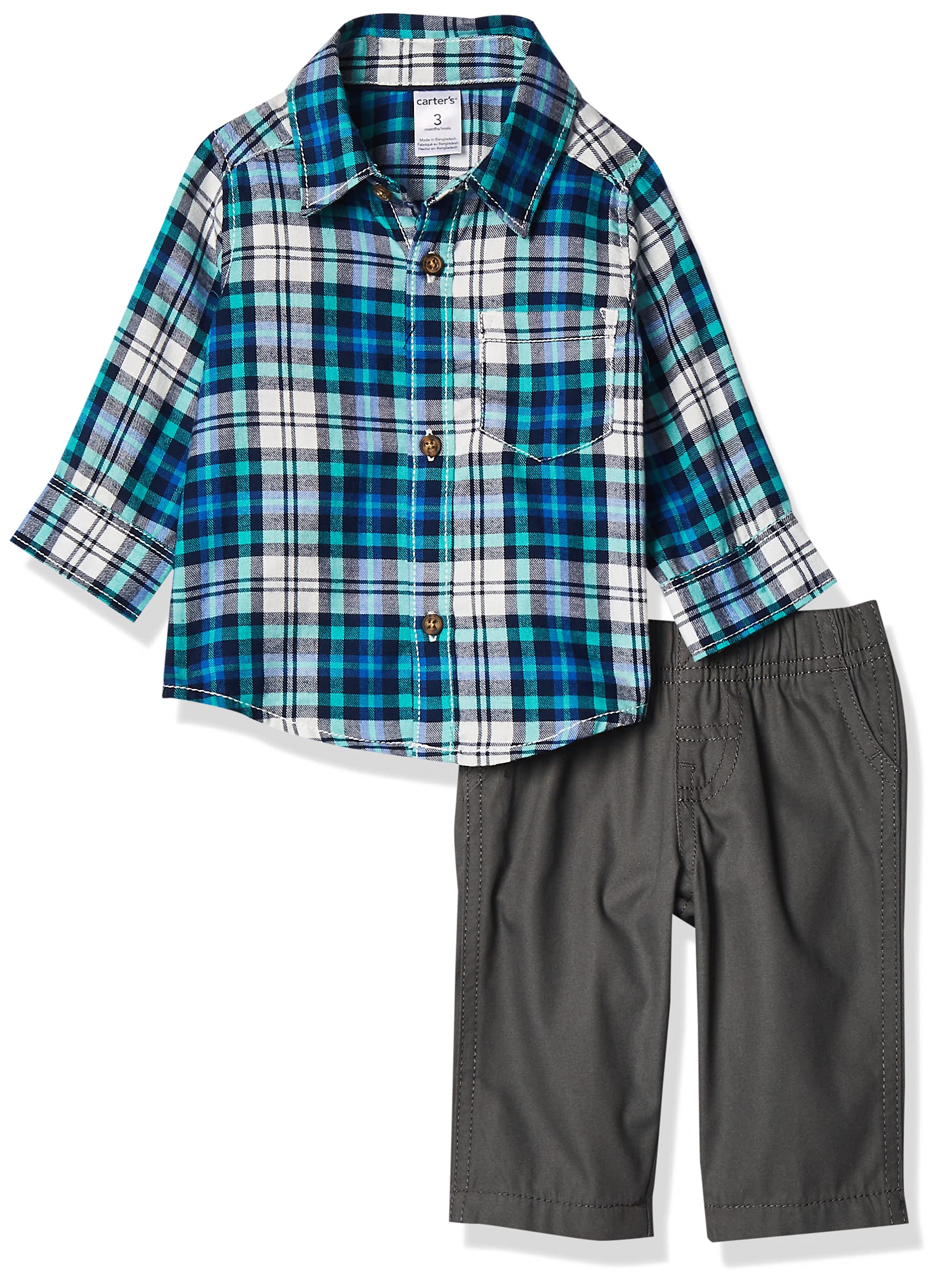 Carter's Baby Boys' 2 Pc Playwear Sets 229g255, Green/Blue Plaid, NB
