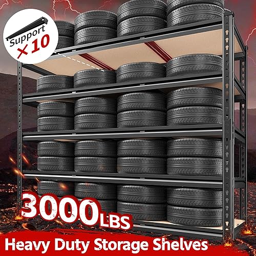 Miniatura 4 de REIBII 48.2''W Garage Shelving Heavy Duty Storage Shelves 3000LBS Heavy Duty Shelving 72''H Adjustable Metal Shelves for Garage Storage Rack