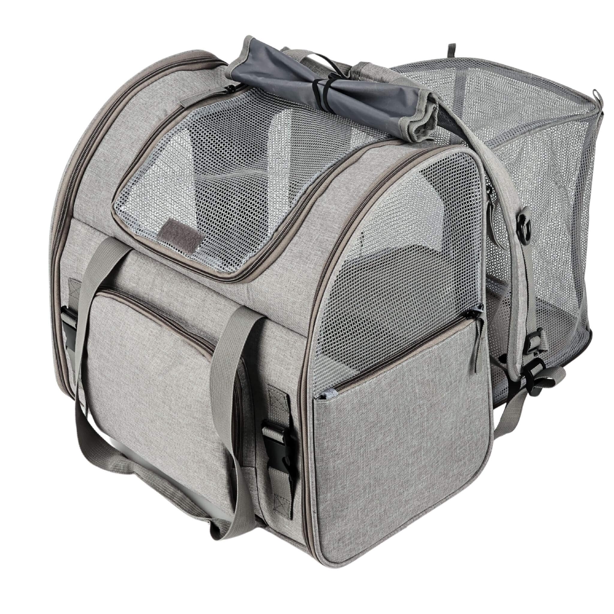 SOLDAY Sac Transport Chat Extensible Pliable, Fenêtre Respirante, Avion | Convient chats et petits chiens jusqu'à 8kg, pliable à plat, maille respirante, dimensions 45x22x26cm, homologué cabine avion