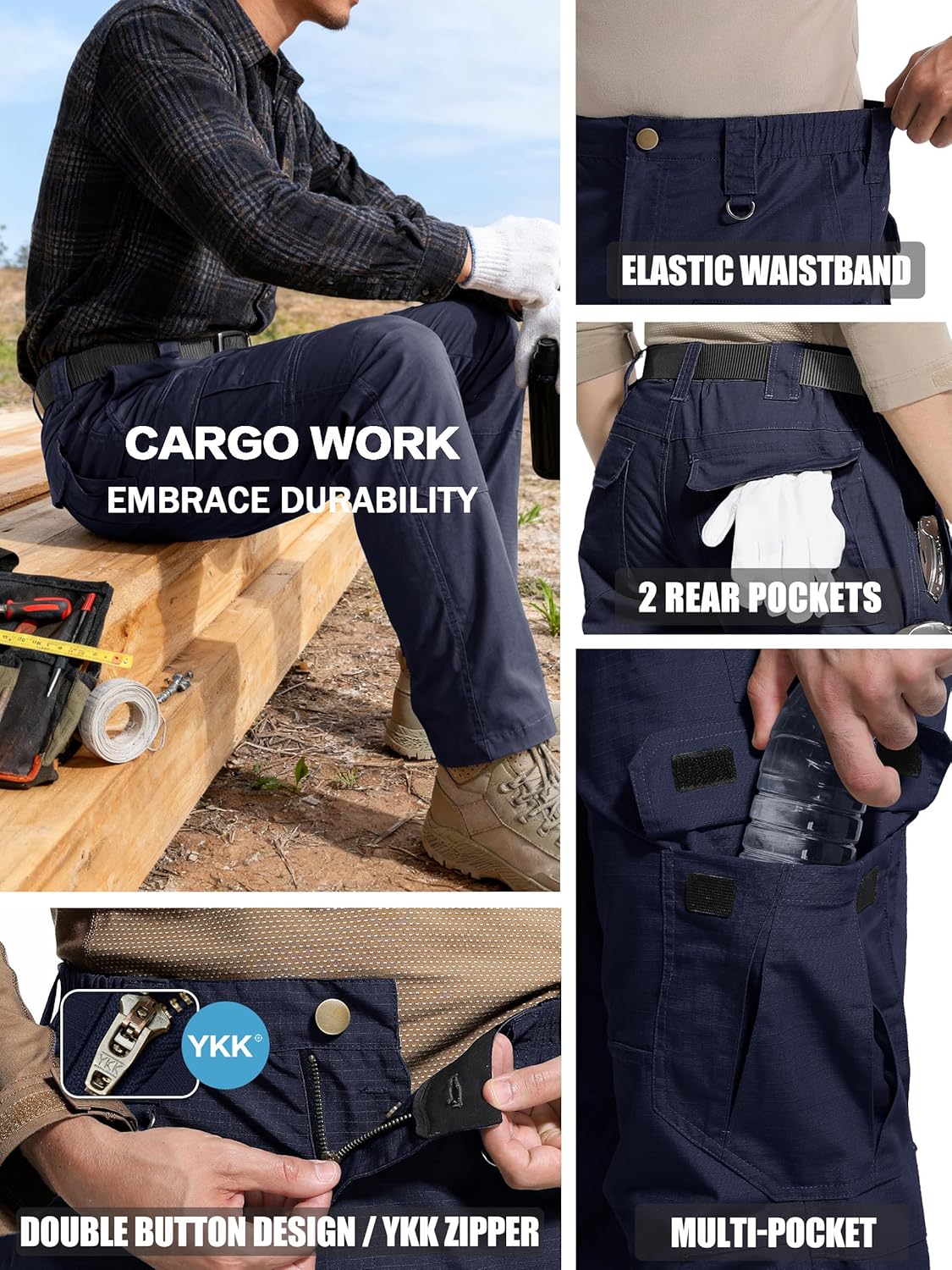 Men's Tactical Pants Water Resistant Ripstop Cargo Pants Outdoor Lightweight EDC Hiking Work Construction Pants