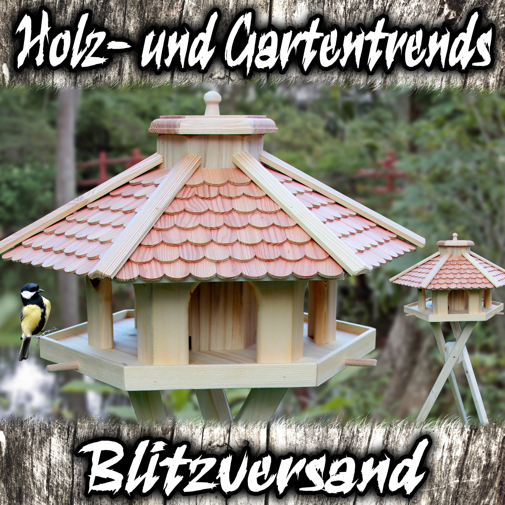 Vogelhaus Vogelhäuser-(V52)-Vogelfutterhaus Vogelhäuschen-aus Holz- -Lärche