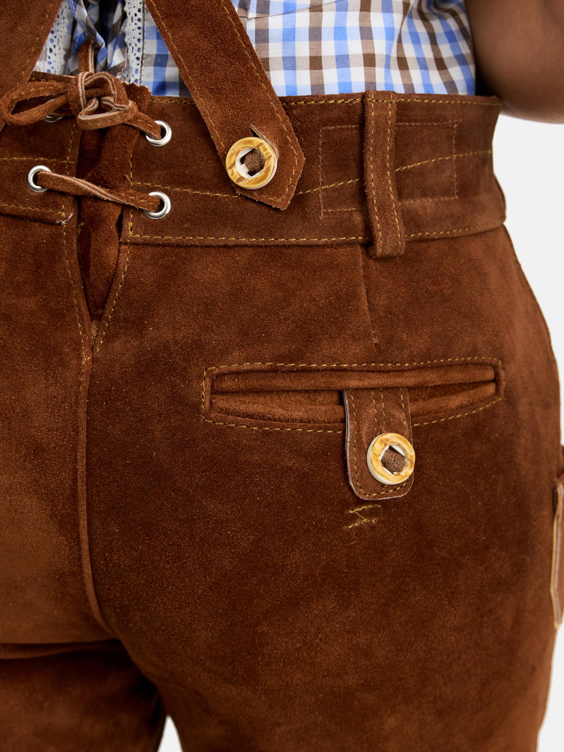 Steigenhöfer Lederhose Damen Tracht Shorts - 100% Rindsleder - Annika - Traditionelle Kurze Hose für Frauen - Inklusive verstellbaren Trägern - Gürtelschlaufe - Dirndl Alternative