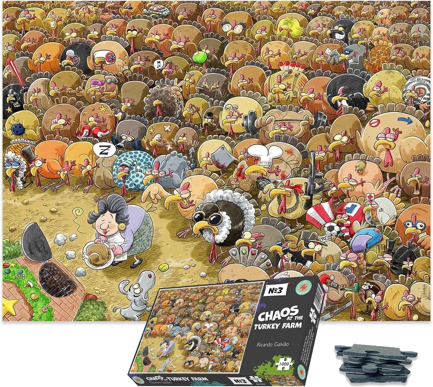 1000 Piece Jigsaw Puzzle for Adults, Teens and Kids - Christmas at Chaos Turkey Farm - Funny Cartoon Jigsaw Puzzle, 1000 Piece Family Games