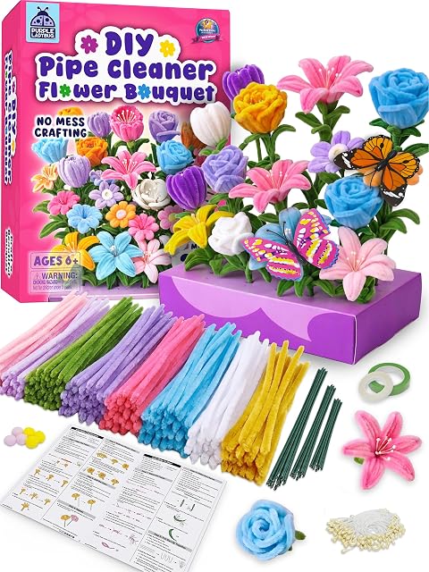 Kit de fleurs pour nettoyeurs - DIY Kit Craft Kits Pipecleaners Green Rose Floral Wire Stamen - Bouquet Fuzzy Wire, Chenille Stems for Arts and Crafts for Kids 6-8, Kids Craft Kits for Girls Age 8-10 11 12