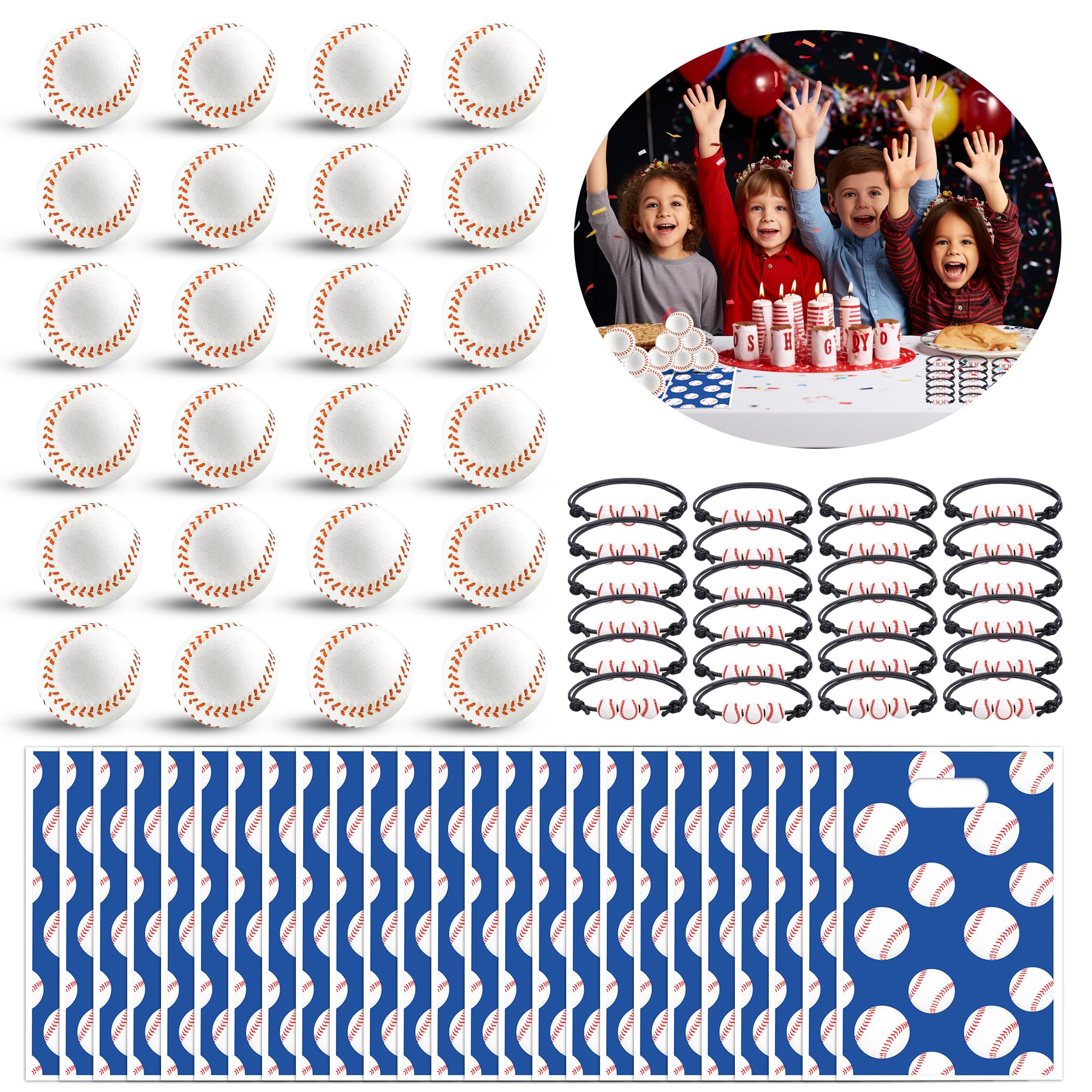 Photo 1 of POPUPARTY 24 Pcs Sport Baseball Party Favor Set (24 Baseball Mini Stress Balls & 24 Adjustable Baseball Braided Wristbands) for Teens Adults Baseball Party Games, Birthday Gifts