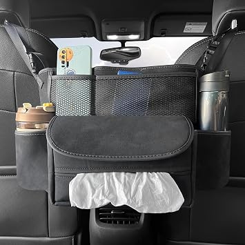 JEYODA Car Suede Seat Organizer High-capacity Seat Back Pouch Central Storage for Pickup SUVs Double-sided Tissue Storage Handbag Holder Car Accessories Black
