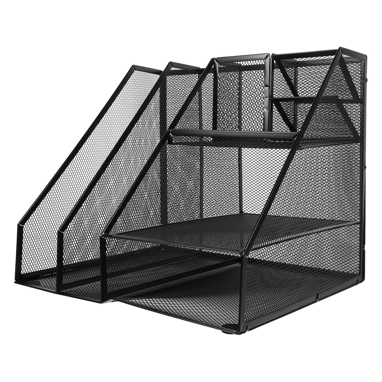 GALPADA Schwarzer Schreibtischorganisator aus Eisen mit Zwei Fächern und Drei Ebenen Linksseitigem Stiftehalter Multifunktionales Design für Büro und Arbeitsplatz