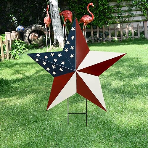 Miniatura 10 de Linfevisi Letrero de metal patriótico con diseño de bandera estadounidense, diseño de estrella de granero en 3D para colgar el 4 de julio, Día de la