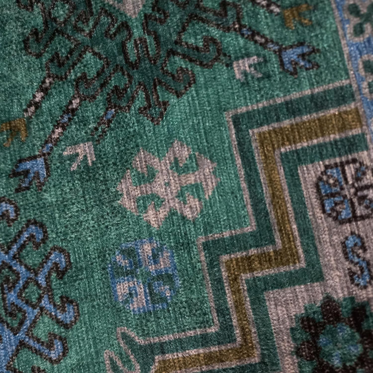 Green Ethnic Geometric Rug Boho Tribal Vintage Kilim Carpet Traditional Patterned Mat for Living Room Bedroom Dining Room Office Home Decor Flat Surface 6x9 ft