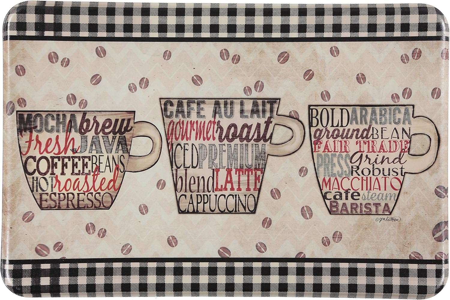 J&V TEXTILES Anti Fatigue Cushioned Comfort Mat, Ergonomically Durable, Supportive, Padded, Thick and Washable, Stain-Resistant, Kitchen, Garage, Office Standing Desk Mats (Coffee Words)*