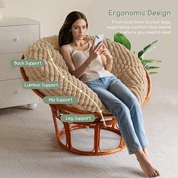 HIGOGOGO Papasan Chair Cushion with Thick Corduroy Cover (Without Chair), Supportive Cushion, Khaki, 48 x 48 Inch