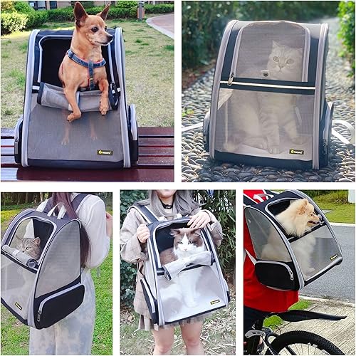 Miniatura 6 de Texsens Innovative Traveler Bubble Backpack Pet Carriers for Cats and Dogs Negro, Gris Claro, Mesh Pink, Actualizado - Negro, Mejorado - Rosa