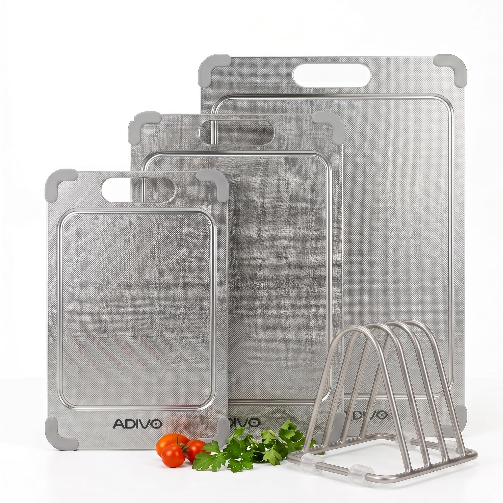 adivo 3-Piece 100% Titanium Chopping Board Set with Rack, S/M/L