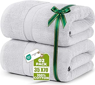Luxurious Jumbo Bath Sheet 2 Piece, 600 GSM, 35 by 70 Inches, 100% Ring Spun Cotton, Highly Absorbent and Quick Dry Extra Large Bath Towel, Super Soft Towel, Silver