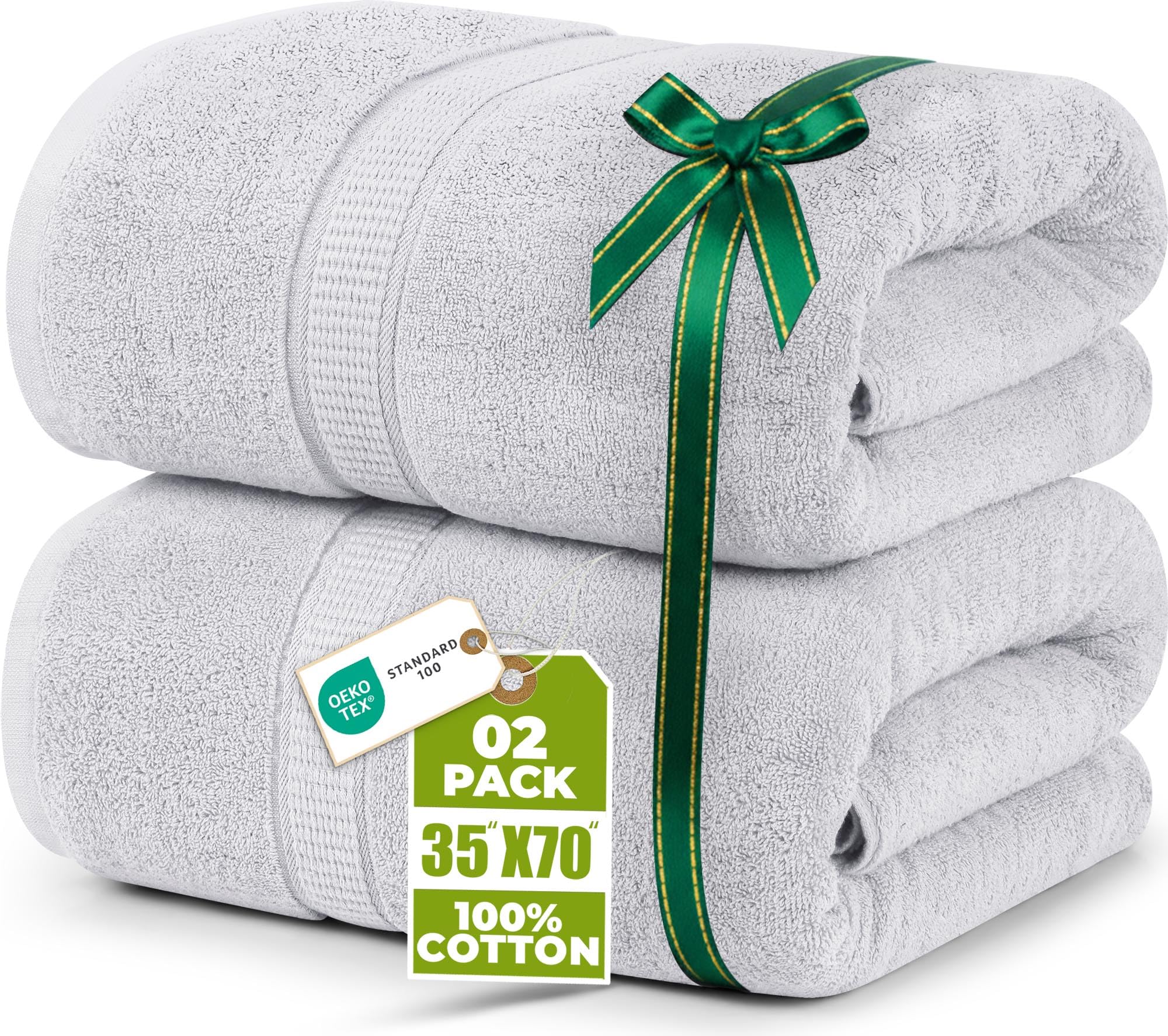 Utopia Towels - Luxurious Jumbo Bath Sheet 2 Piece - 600 GSM 100% Ring Spun Cotton Highly Absorbent and Quick Dry Extra Large Bath Towel - Super Soft Hotel Quality Towel (35 x 70 Inches, Silver)