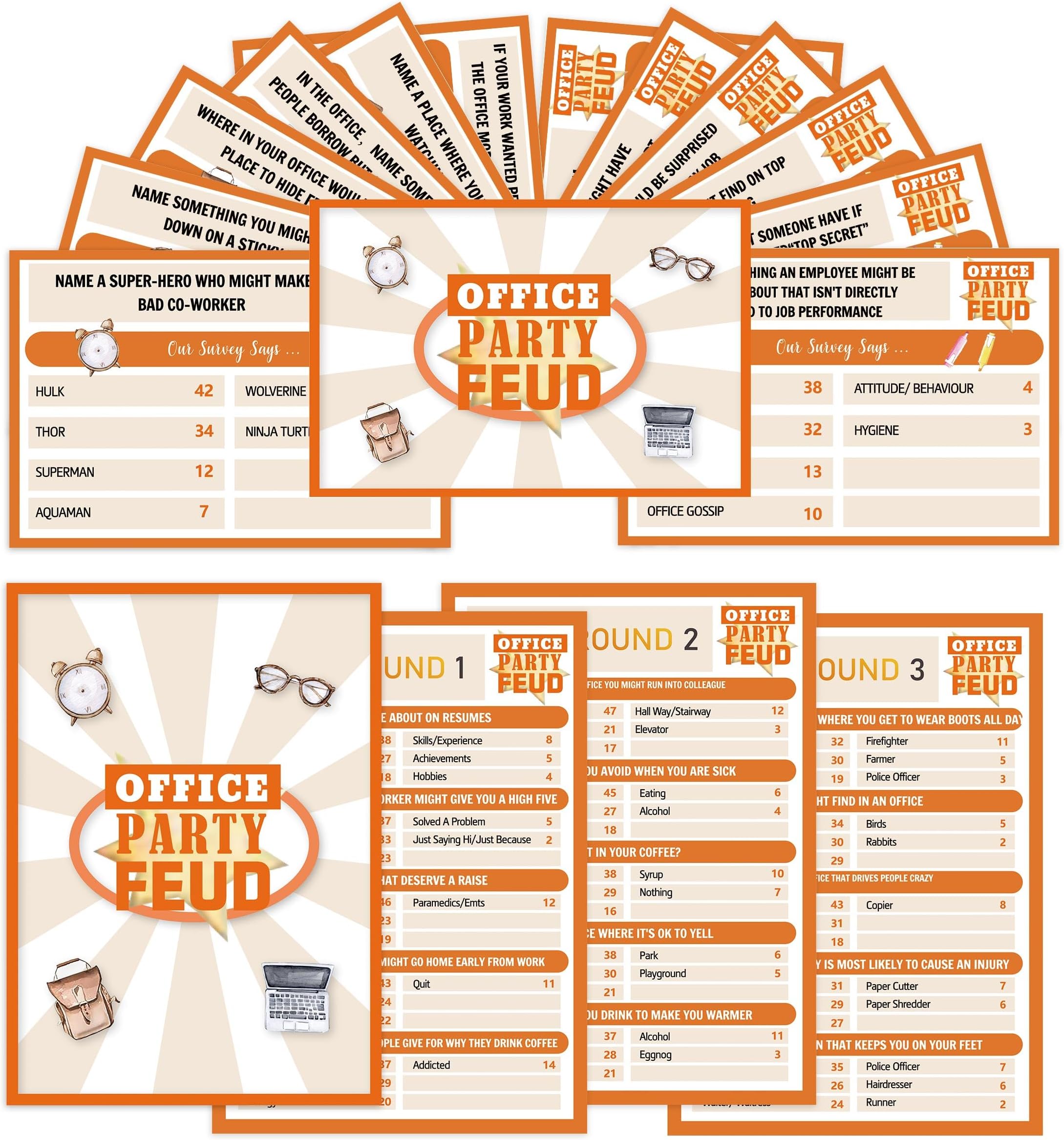 Office Party Feud Game, Office Activity Games, Office Trivia Game Set, Games For Team Building, Office Party Game and Activity Supplies-OF03