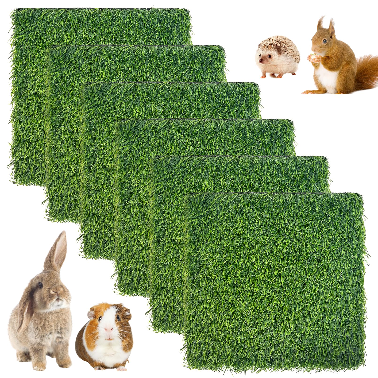 Hamiledyi Artificial Rabbit Grass Mats 6PCS Reusable Plastic Bunny Cage Mat