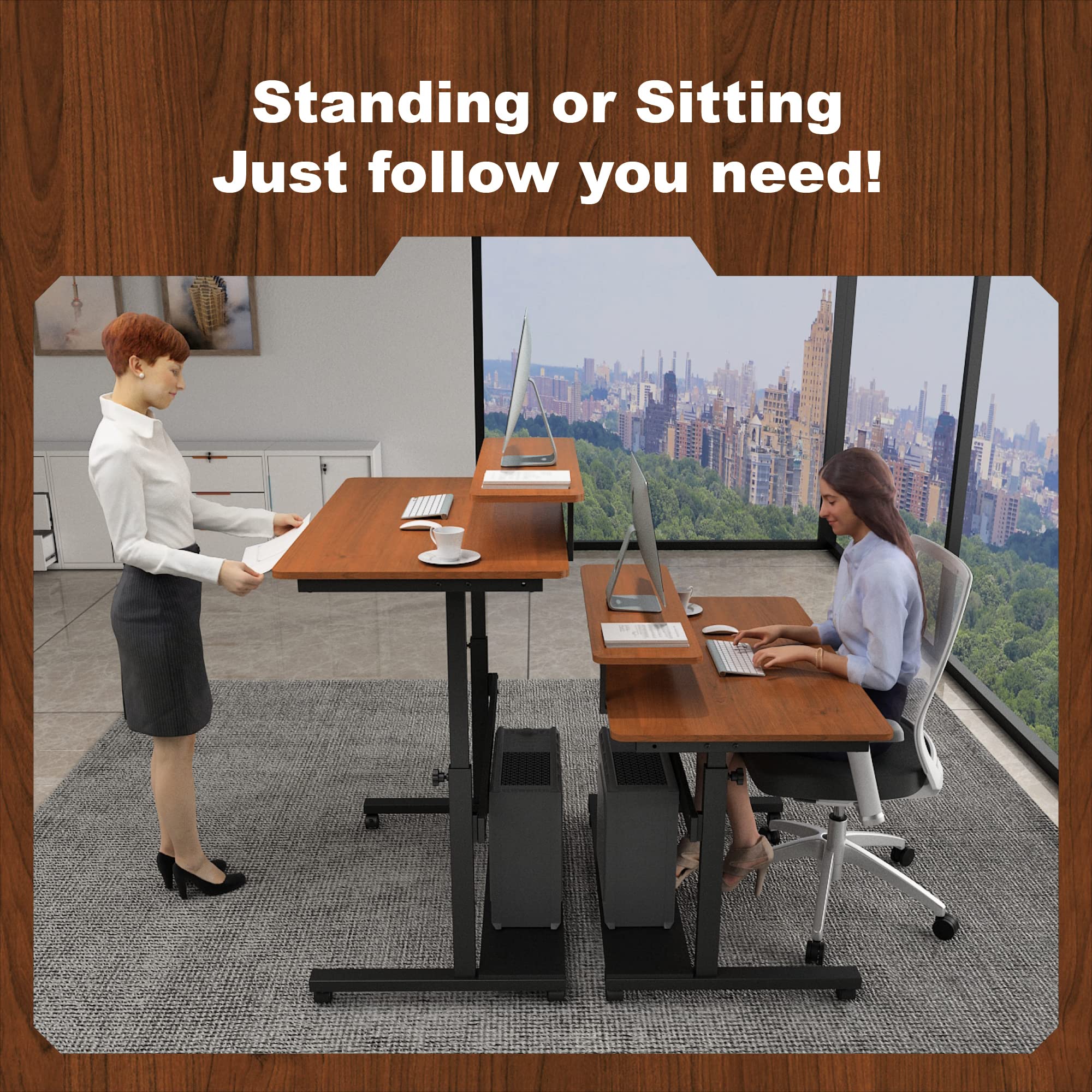 DESIGNA Height Adjustable Stand Up Computer Desk, 41'' Mobile Standing