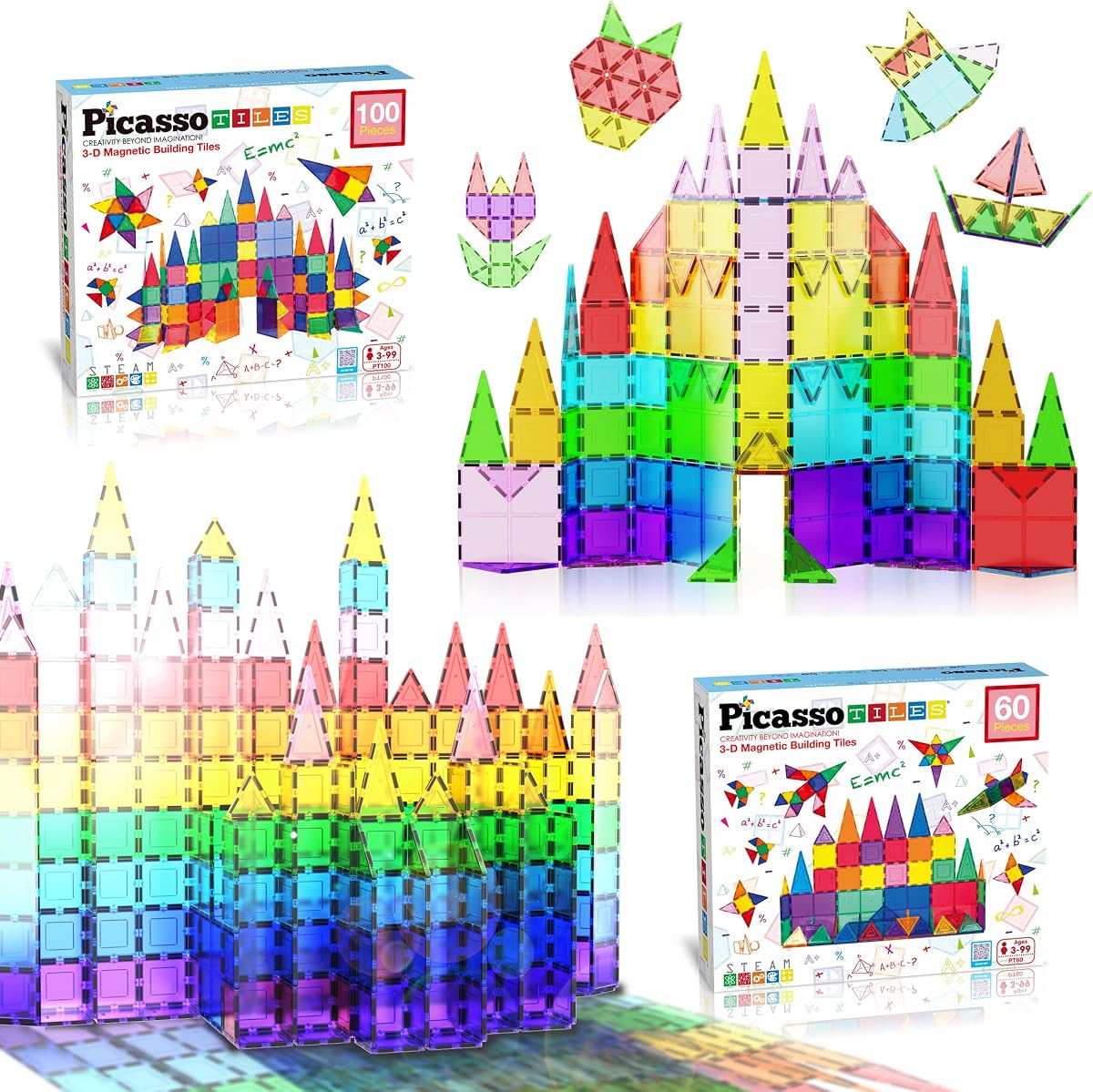 Mega Building Bundle: 100PC + 60PC Magnet Tiles Construction Blocks Playsets, STEAM Learning & Educational Sensory Playset for Preschool & Kindergarten Kids Ages 3+, A Classroom Must Have