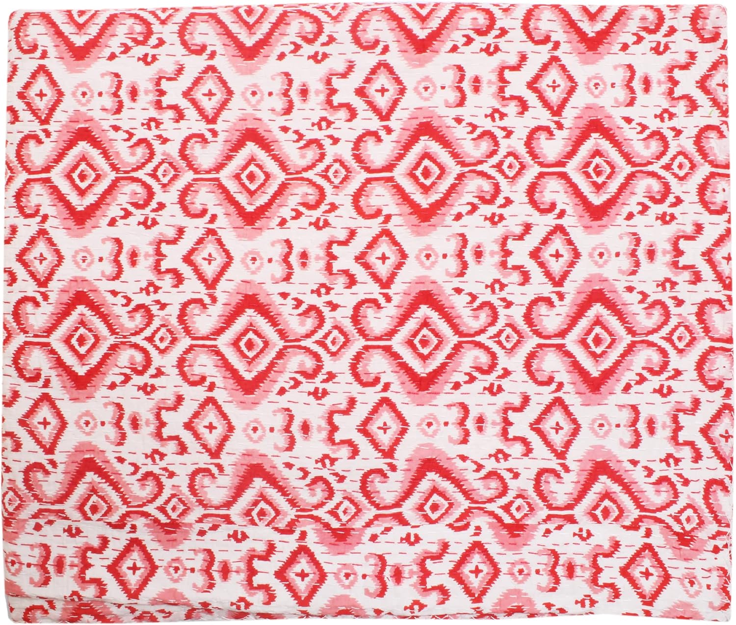 King Size Kantha Quilt Beautiful Bedding Bedcover New Indian Cotton Gudari Geometric Print Red Color Coverlet 90x108''