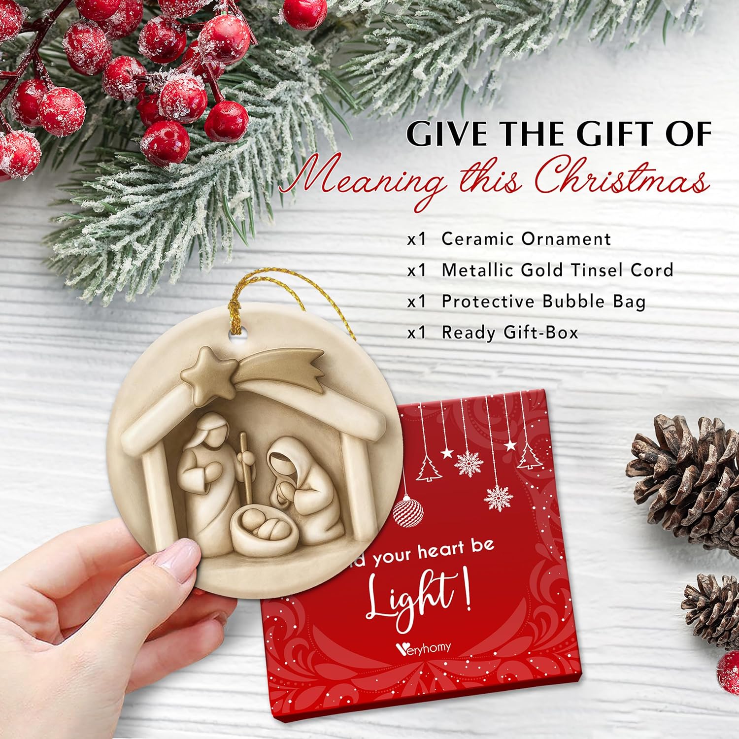 Holy Family Nativity Ornament 2025 - Double-Sided Printing Ceramic Christmas Tree Ornaments, Catholic Christian Gifts for Women, Men - Church Party Favors, Holiday Ornament Exchange Idea - Image 3