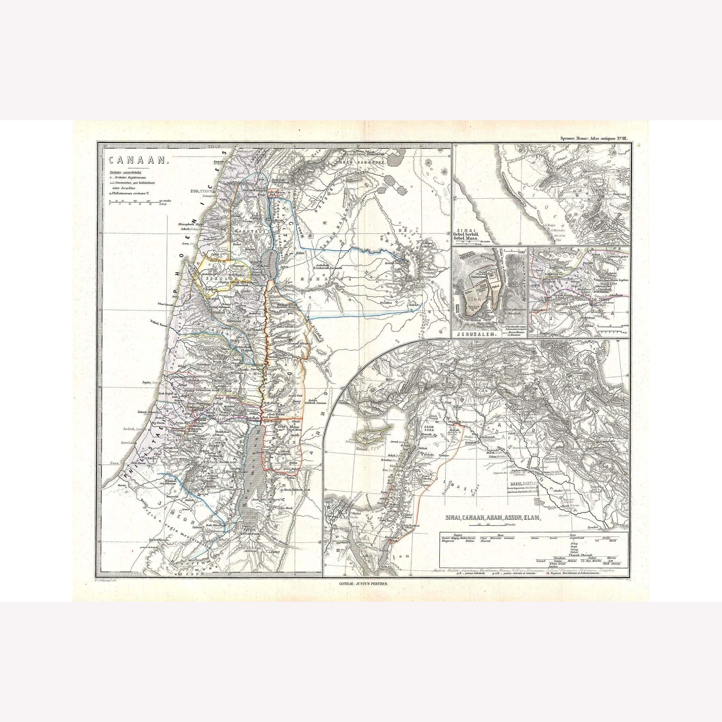 Map of Israel, Canaan, Palestine in Ancient Times, Spruner 1865 - 24 x 36 inches