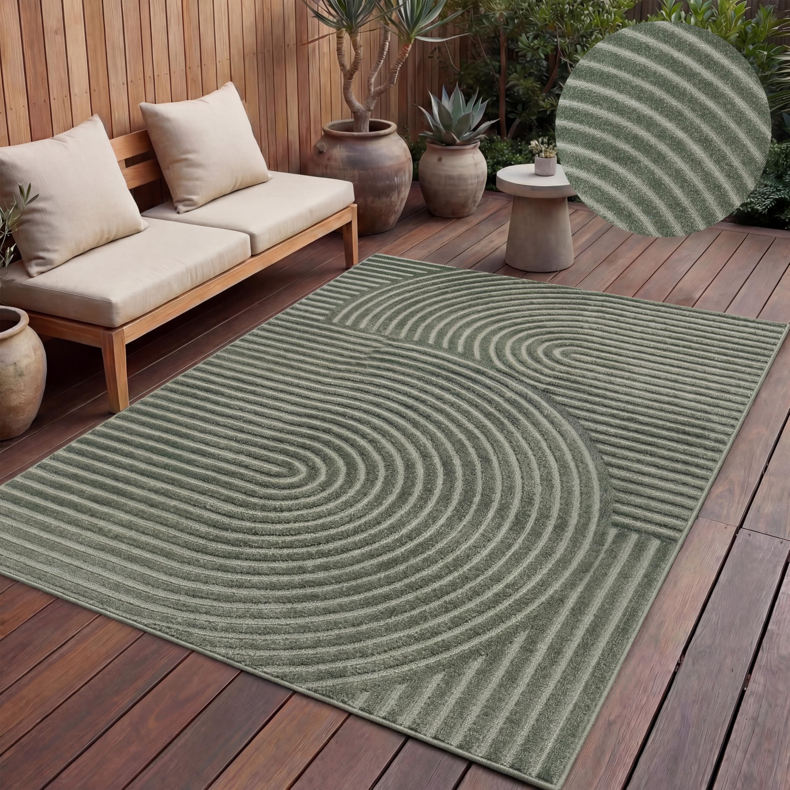 Paco Home Alfombra Salon De Habitacion Cocina Exterior Terraza Jardin Motivo Nordica Motivo Boho Chic Lisa, tamaño:160x230 cm, Color:Verde 3