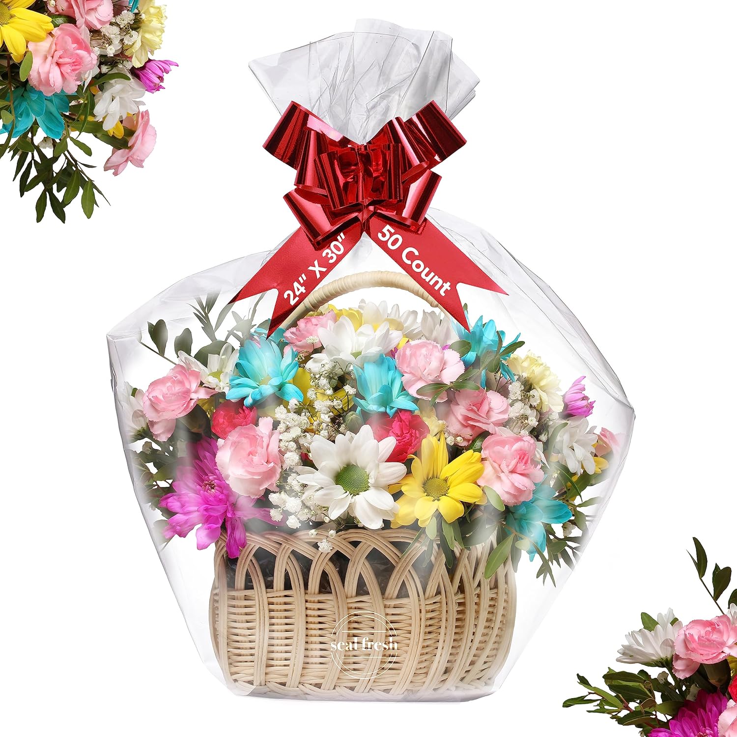 Seal Fresh Large Clear Cellophane Bags for Gift Basket