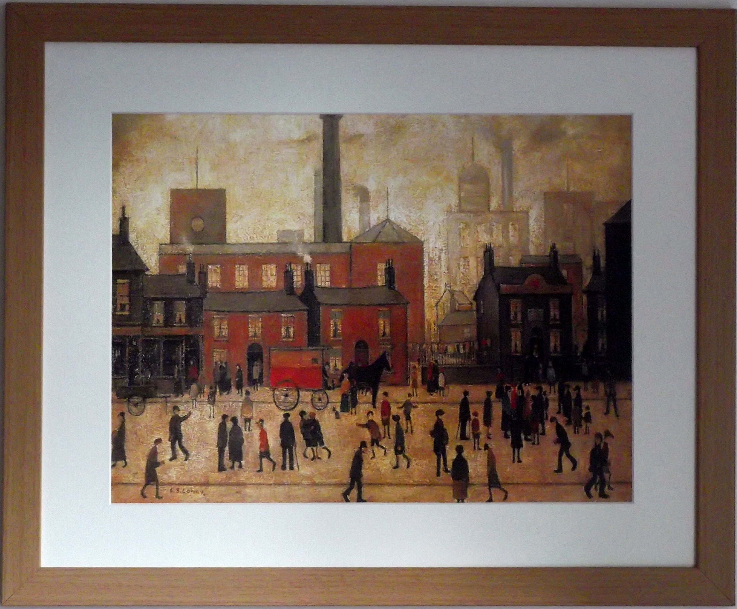 Stateoftheart-Uk Light Oak Finish Frame With Soft White Mount And Large - Coming Home From The Mill - Image Collection Of Authentic L S Lowry Prints - Coming Home From The Mill - 21 X 17Inch Sustainable Engineered Wood Frame - Textured Image In An Art Mount