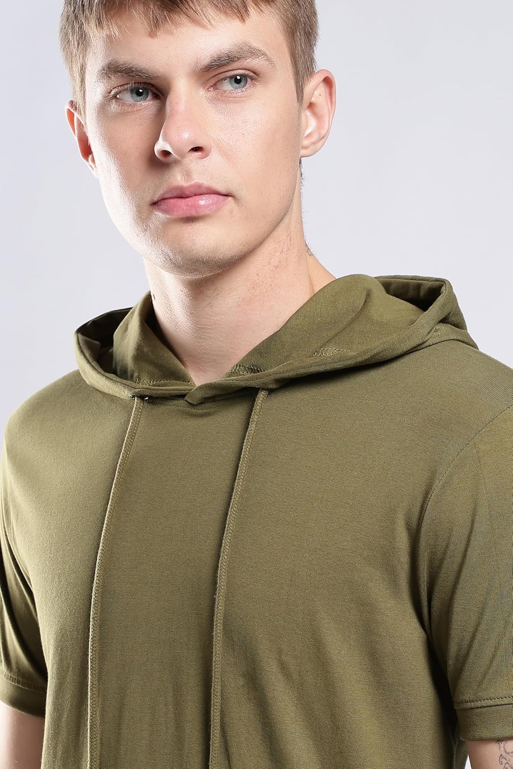 Hoodie for Men - 100% Cotton Short Sleeve Hooded T-Shirts - Lightweight Cool Muscle Tees Pullover, Military Green - 2XL