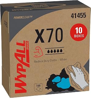 WypAll® PowerClean™ X70 Medium Duty Cloths (41455), Pop-Up Box Cloths, Long Lasting Towels, White (100 Sheets/Box, 10 Boxes/Case, 1,000 Sheets/Case)
