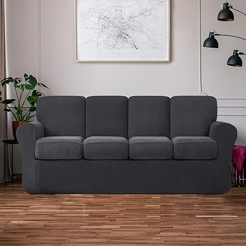 Miniatura 2 de CHUN YI Funda elástica para sofá de gran tamaño, funda de sofá de 9 piezas, funda de sofá de 4 plazas con 4 respaldos individuales y abrigo de